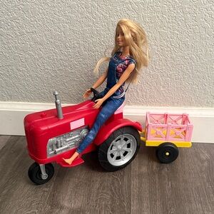 Barbie Red Tractor with Pink Trailer